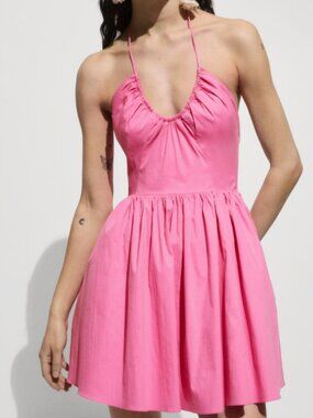 knee length dresses for ladies W686 Mango Classic Solid Linen MD main image 0